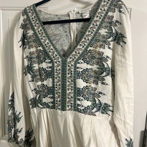 VENUS Ivory and Teal Patterned Dress